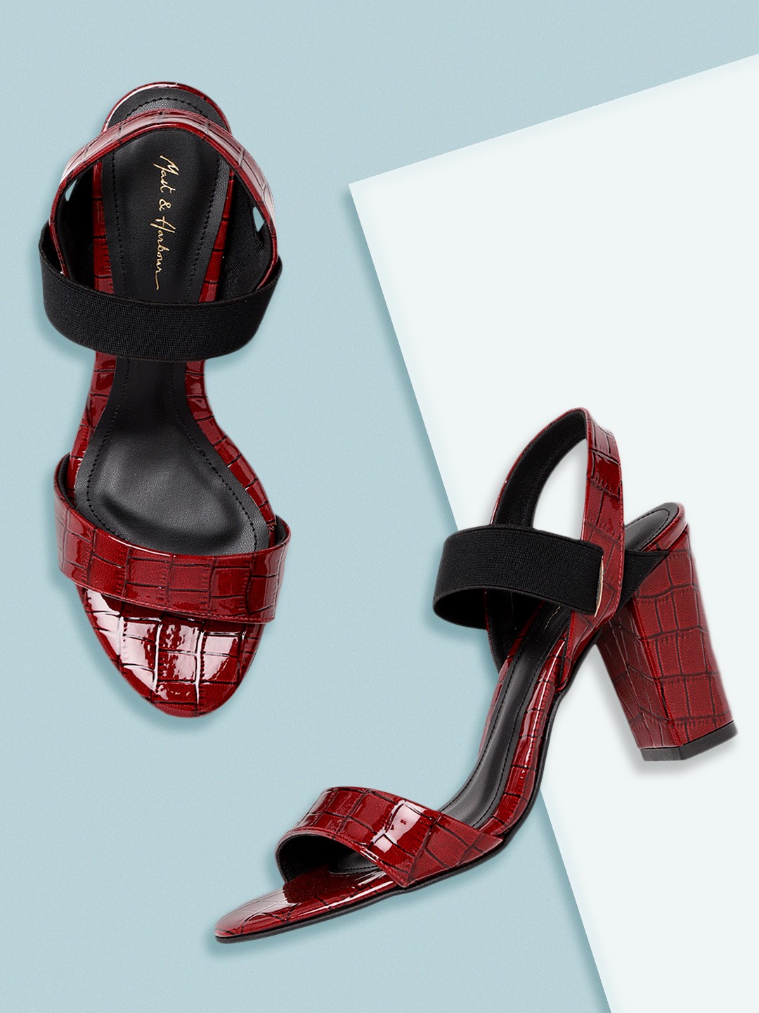 

Mast & Harbour Women Red & Black Croc Pattern Block Heels