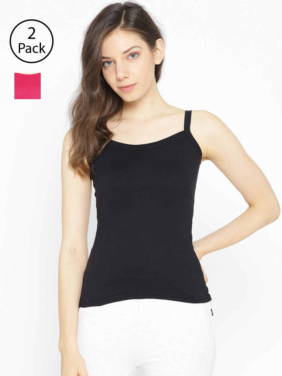 

Lady Lyka Pack of 2 Spaghetti Top Camisoles CAMI-15, Black