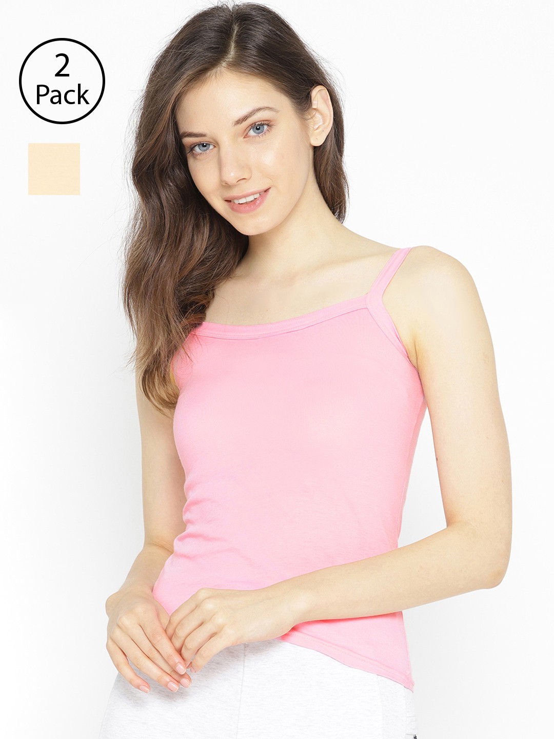 

Lady Lyka Pack of 2 Spaghetti Top Camisoles CAMI-15, Pink