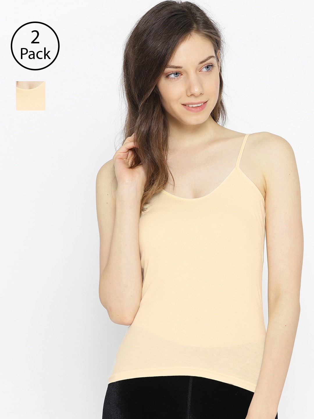 

Lady Lyka Pack of 2 Adjustable Straps Camisoles CAMI-08-2CMB, Beige