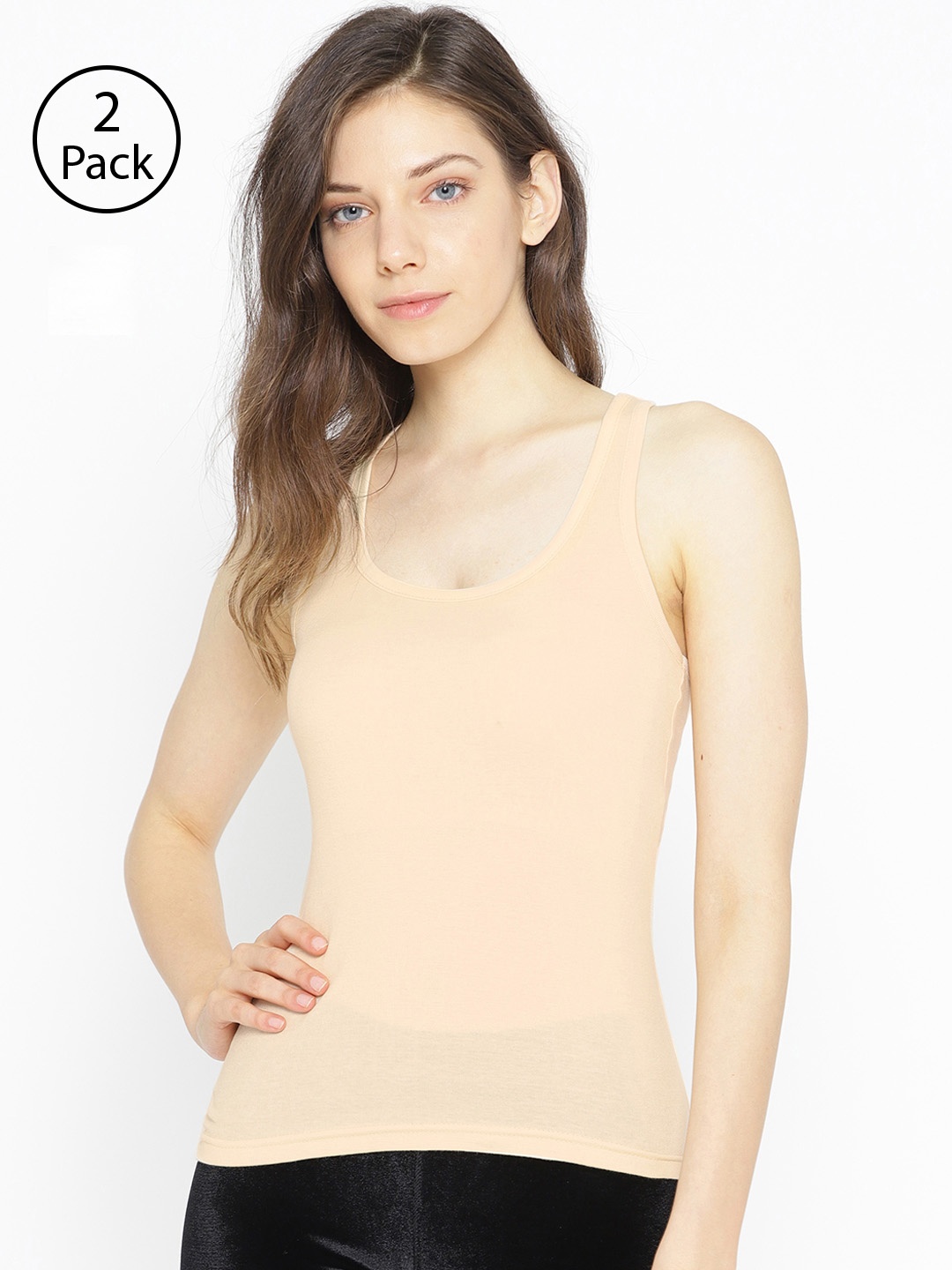

Lady Lyka Pack of 2 Racer Back Camisoles CAMI-01, Beige