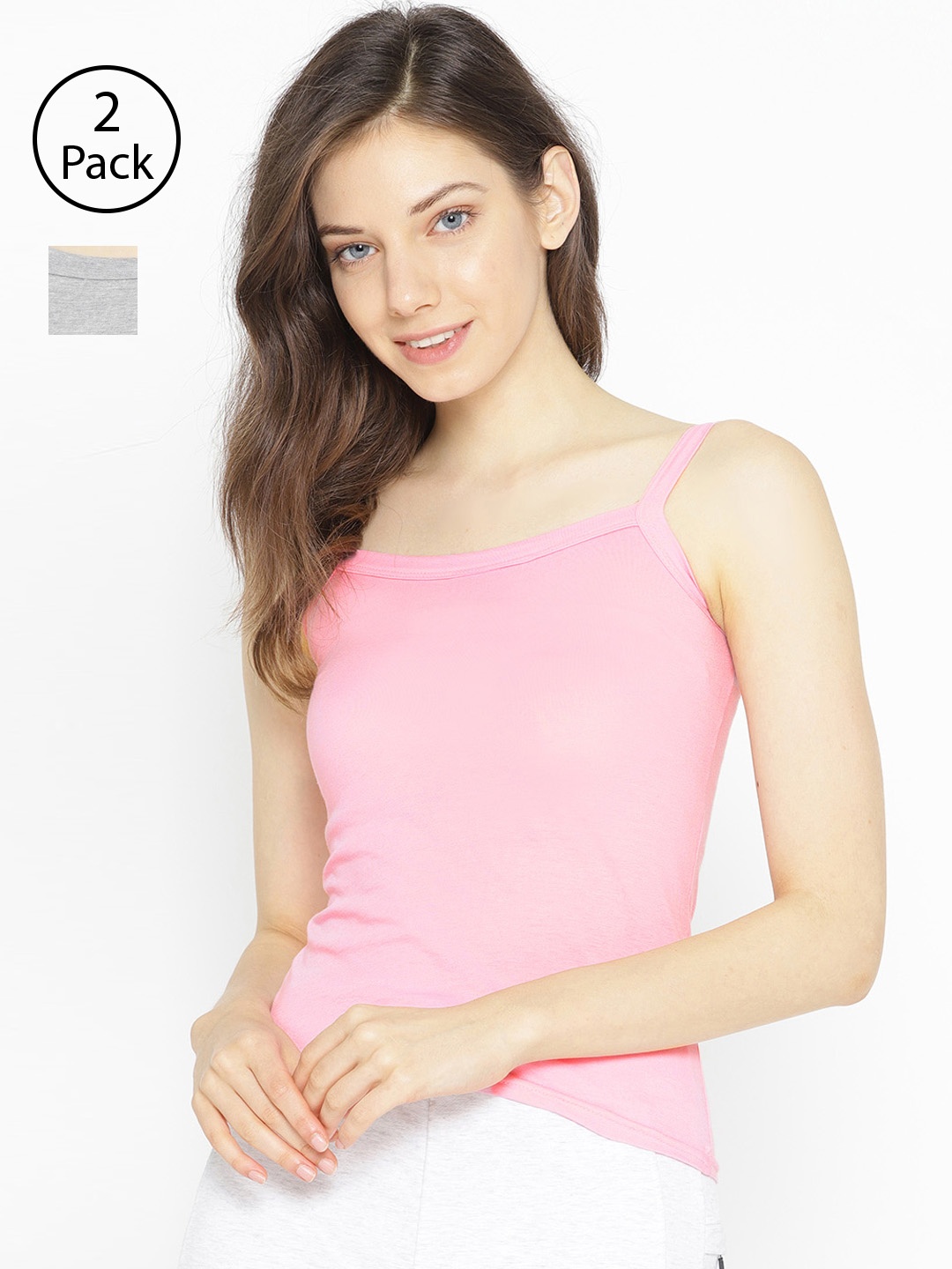 

Lady Lyka Pack of 2 Spaghetti Top Camisoles CAMI-15, Grey melange