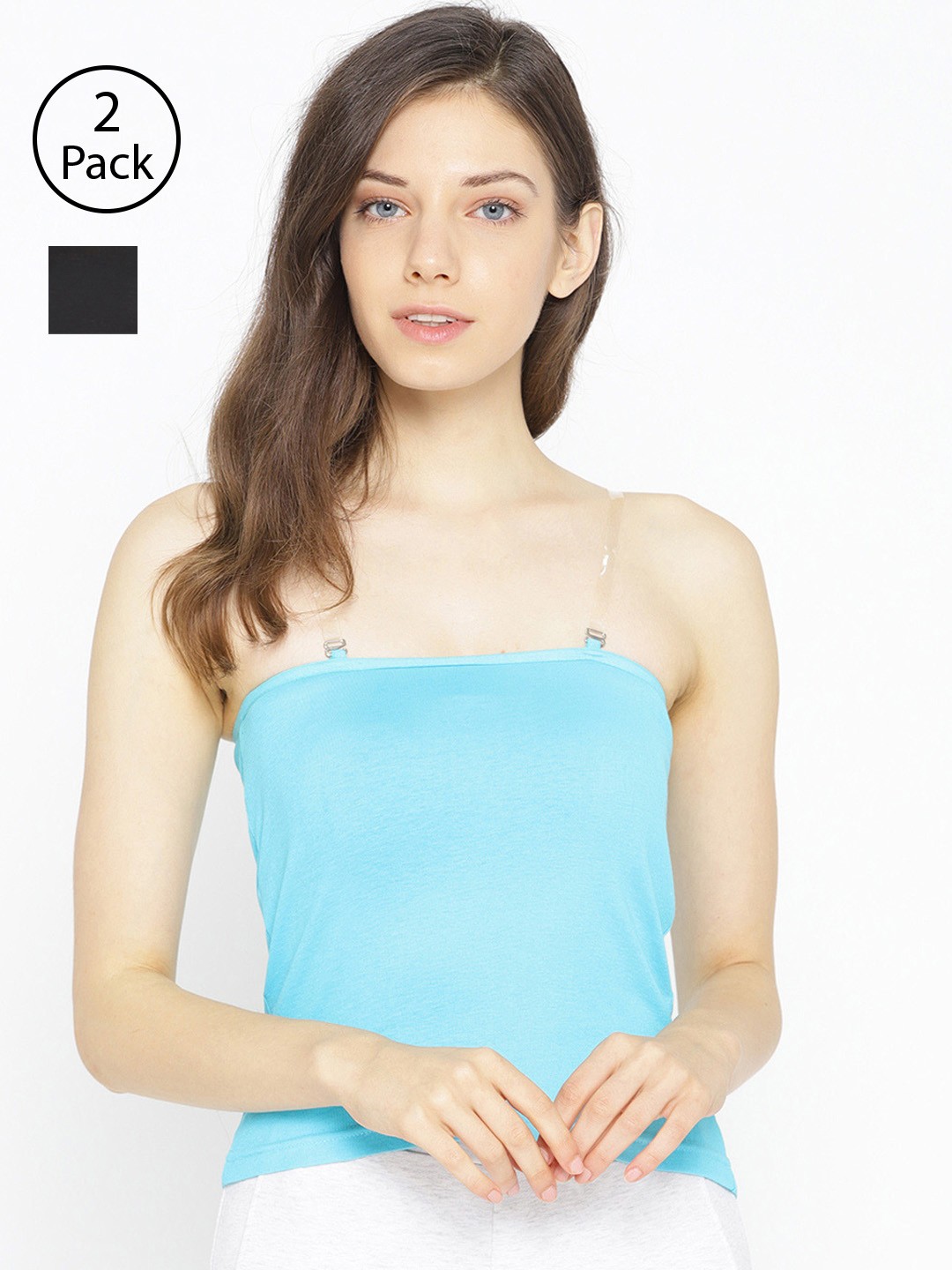 

Lady Lyka Pack of 2 Transparent Strap Camisoles CAMI-03, Turquoise blue