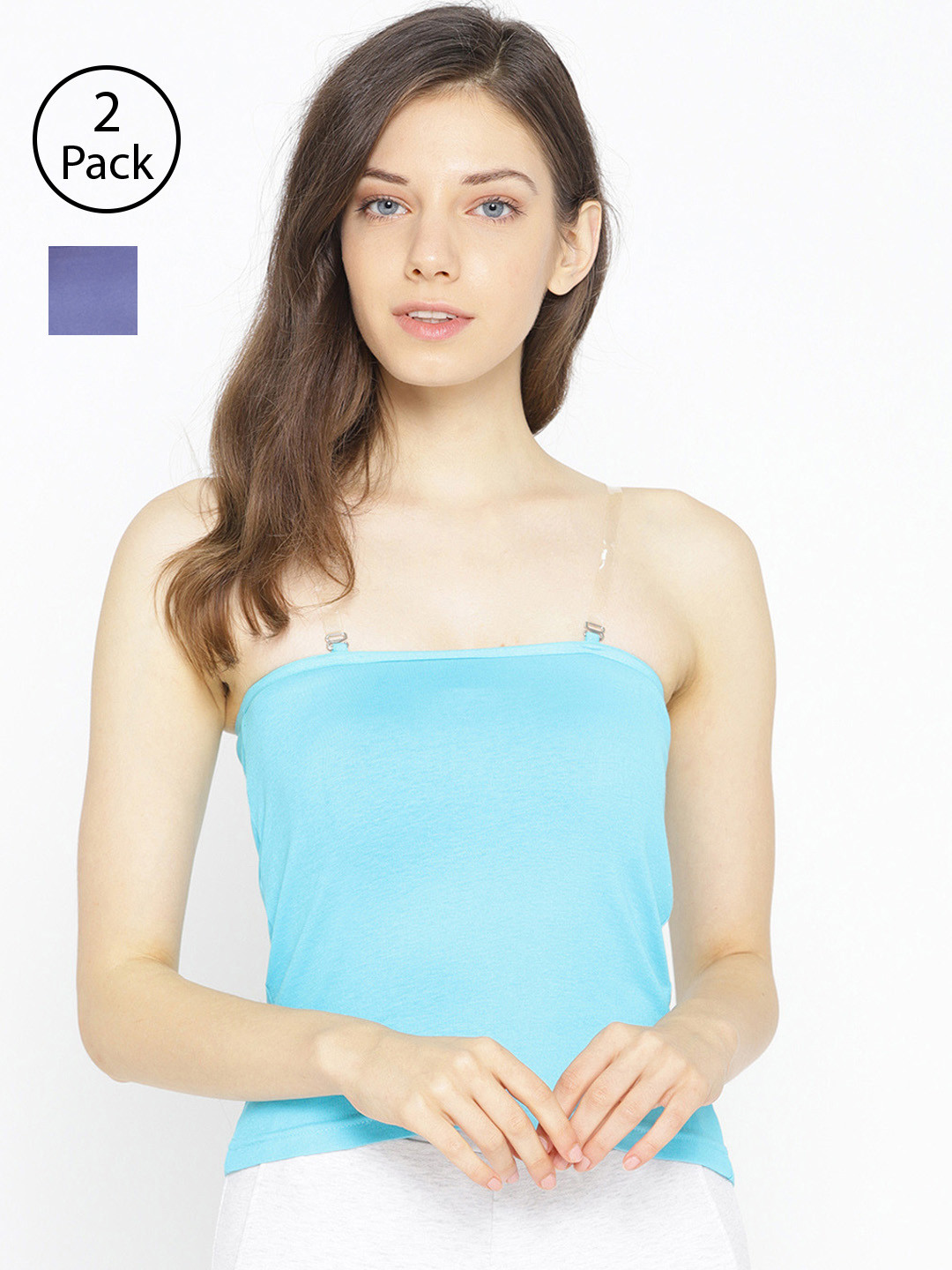 

Lady Lyka Pack of 2 Transparent Strap Camisoles CAMI-03, Turquoise blue