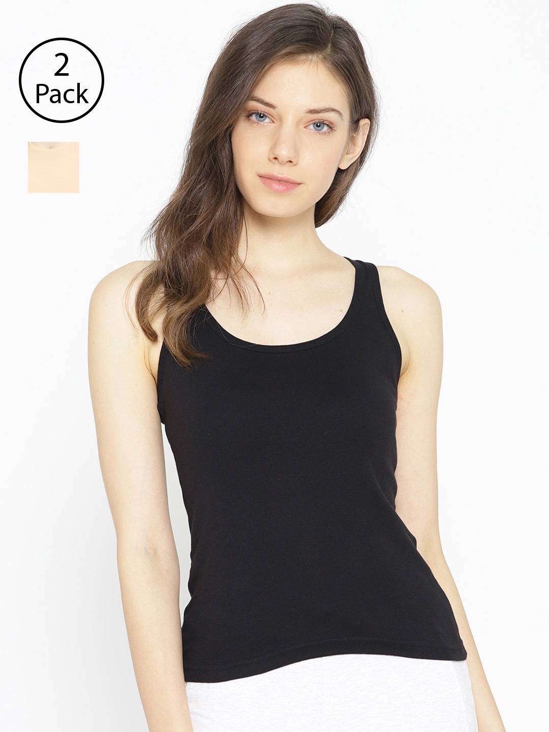 

Lady Lyka Pack of 2 Racer Back Camisoles CAMI-01, Black