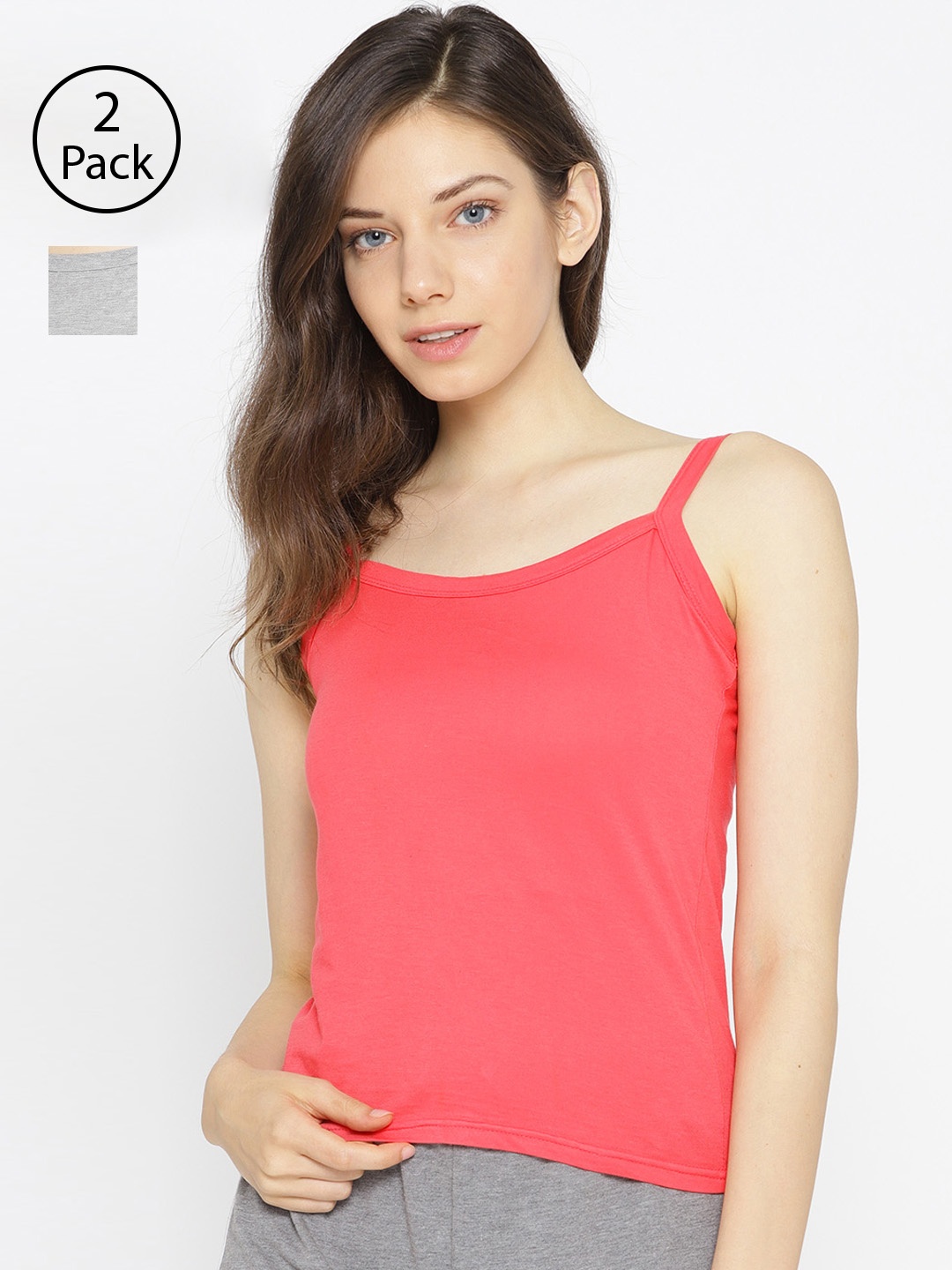 

Lady Lyka Pack of 2 Spaghetti Top Camisoles CAMI-15, Grey melange