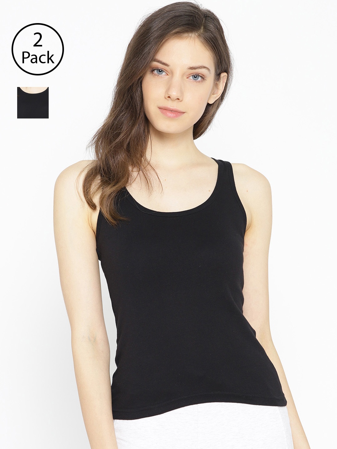 

Lady Lyka Pack of 2 Racer Back Camisoles CAMI-01-2CMB, Black