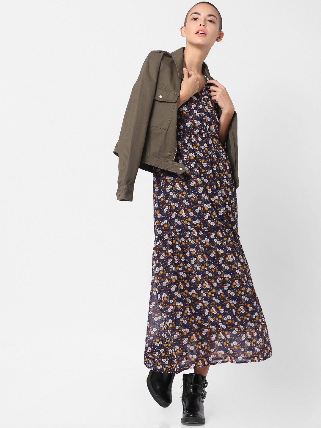 

ONLY Women Navy Blue Floral Print Maxi Dress