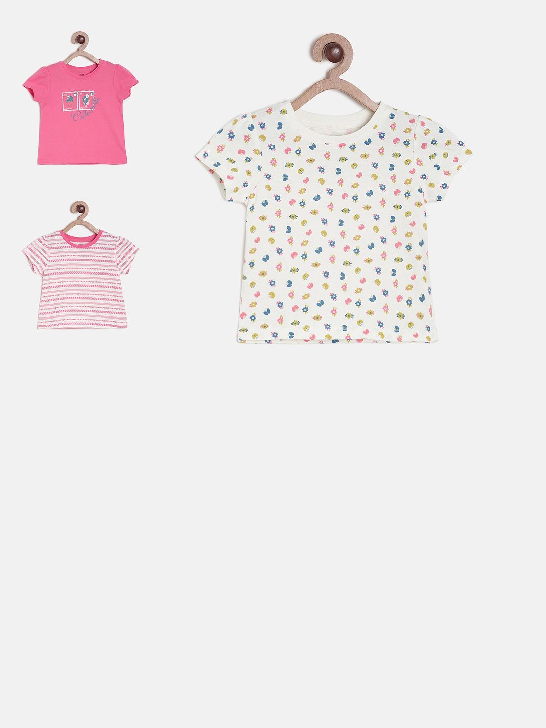 

MINI KLUB Girls Pack of 3 Pink Printed Pure Cotton Tops