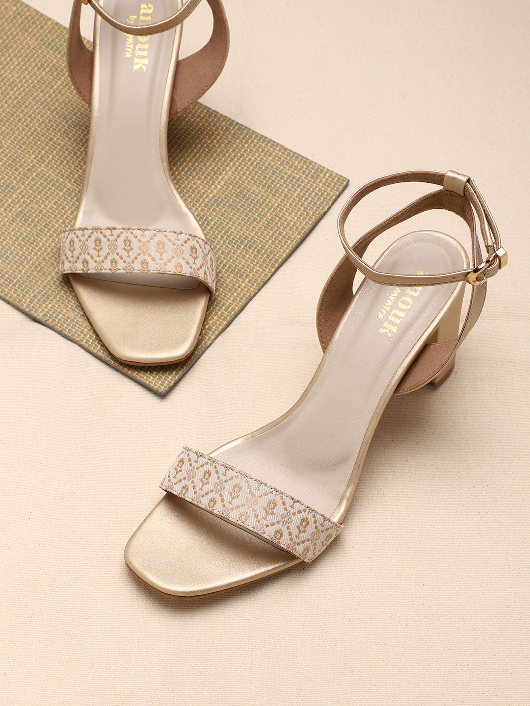 

Anouk Women Off-White & Gold-Toned Printed Heels