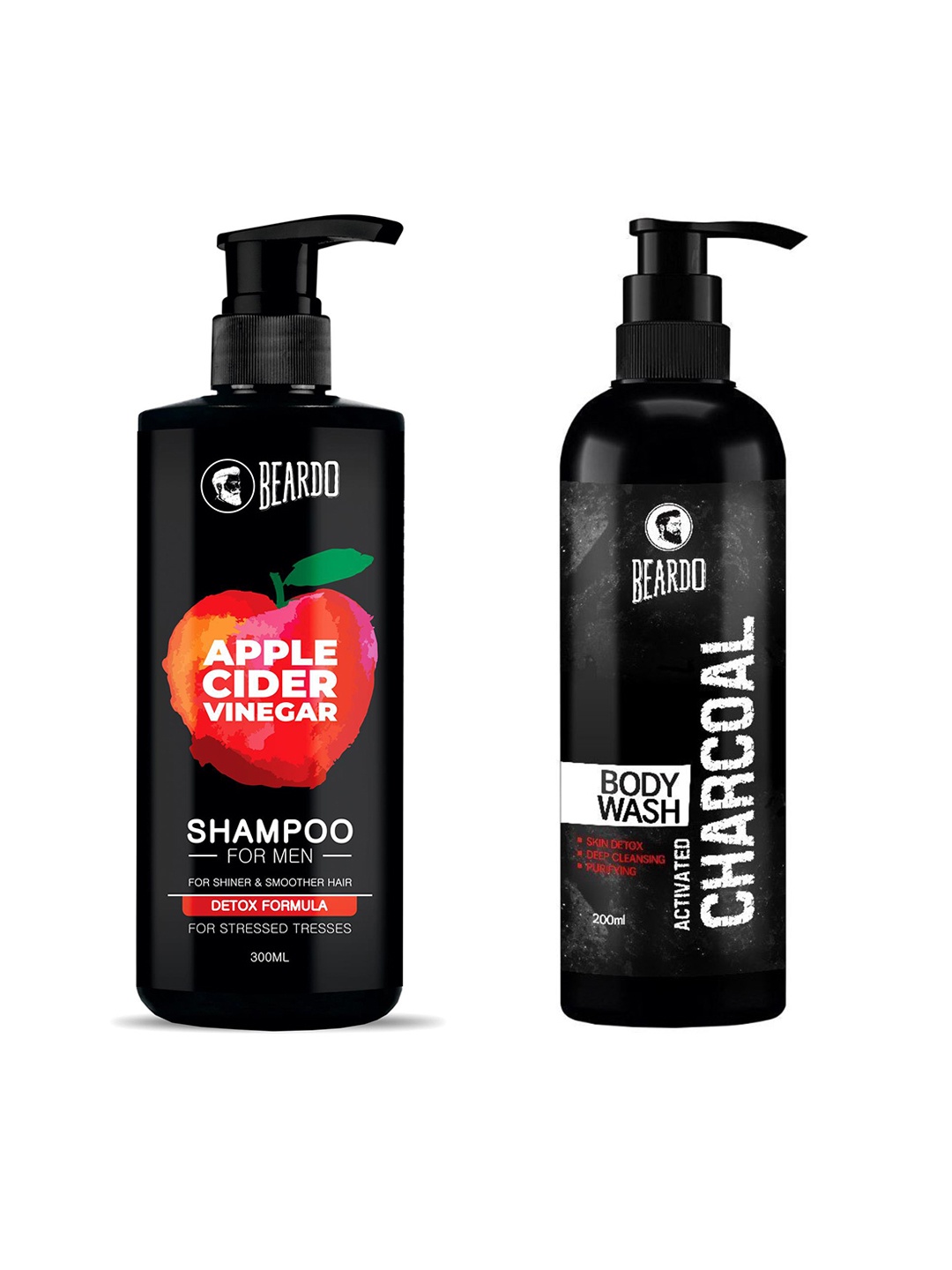 

BEARDO Men Activated Charcoal Body Wash & Apple Cider Vinegar Shampoo, Black