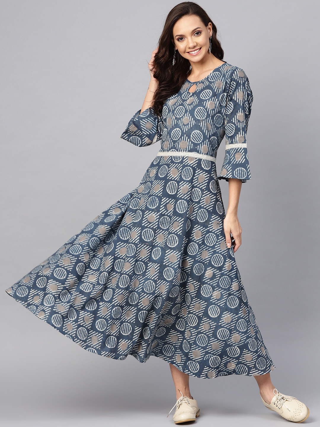 

Yuris Women Navy Blue & Off-White Printed Maxi Dress