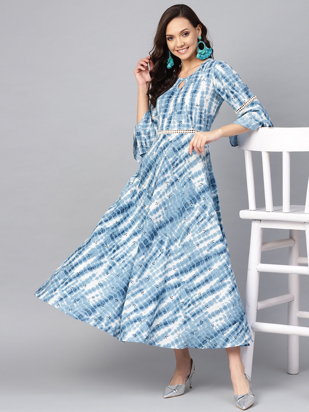 

Yuris Women Blue & White Dyed Maxi Dress