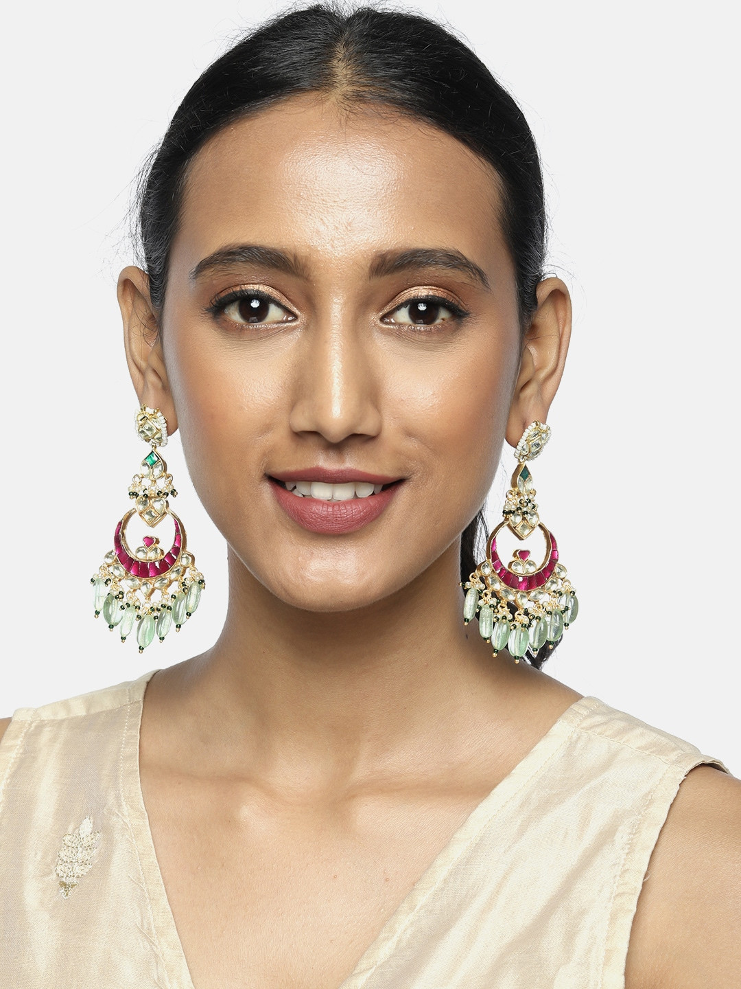 

justpeachy Multicoloured Gold-Plated Kundan Studded Contemporary Chandbalis, Multi