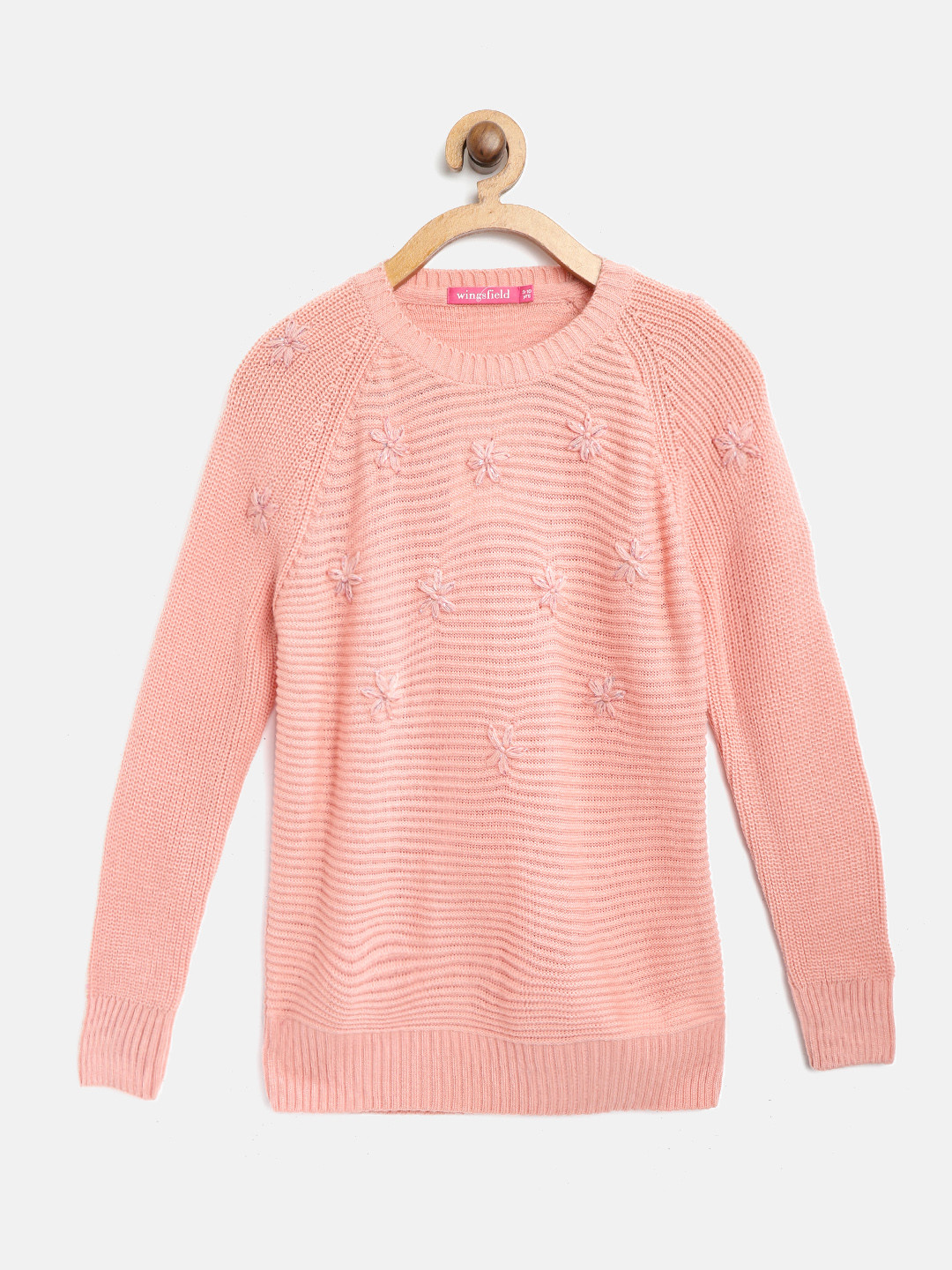 

Wingsfield Girls Peach-Coloured Embroidered Sweater