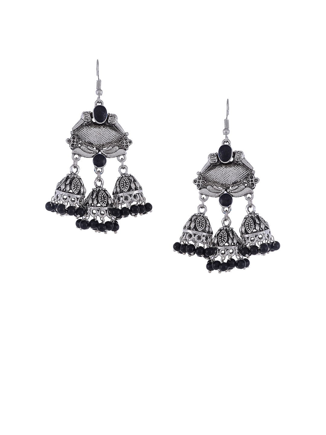 

Silvermerc Designs Silver-Plated & Black Oxidised Dome Shaped Jhumkas