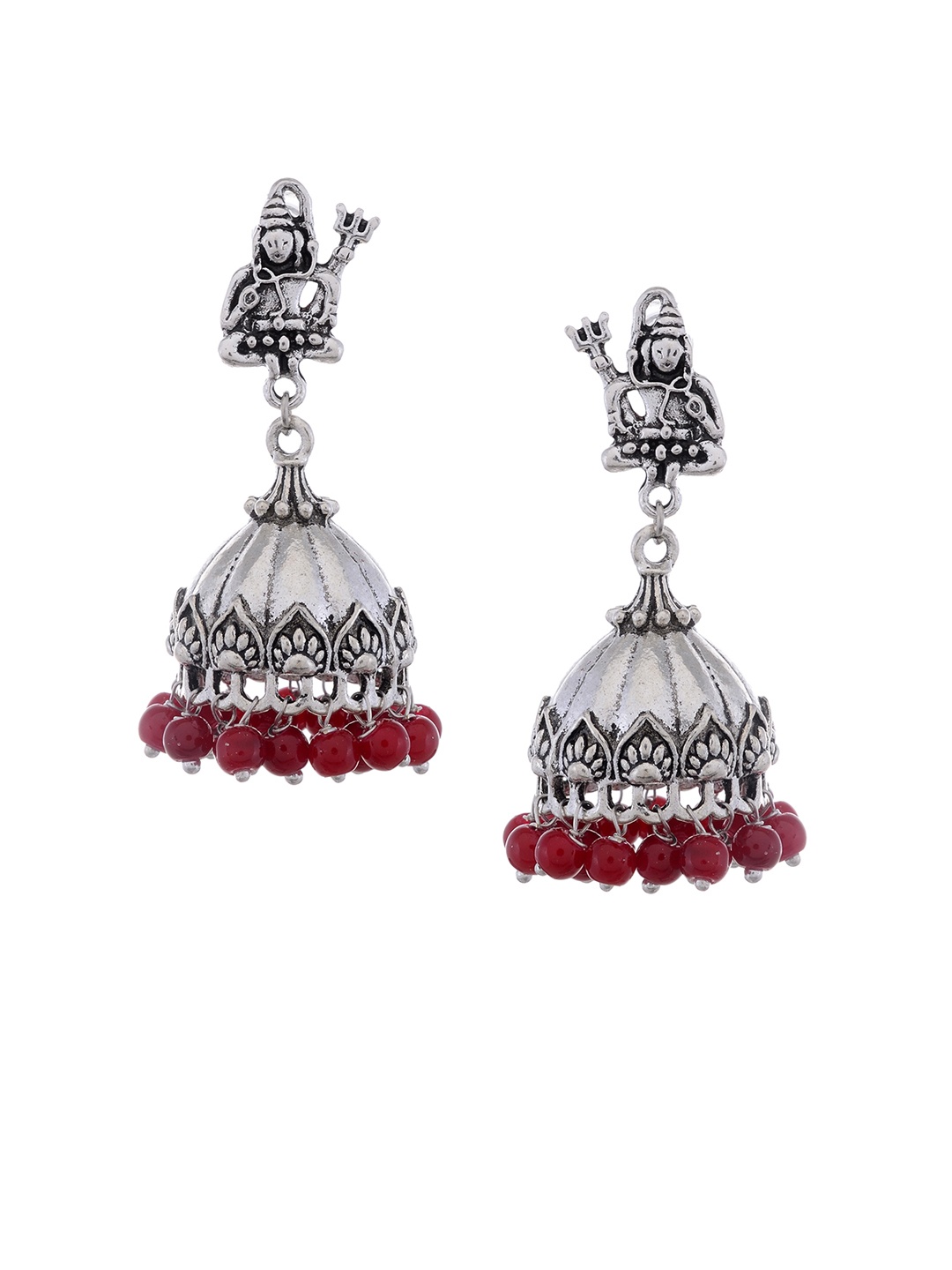 

Silvermerc Designs Silver-Plated & Red Dome Shaped Jhumkas