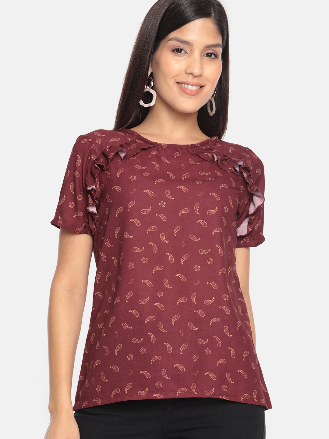 

HERE&NOW Women Maroon Printed Top