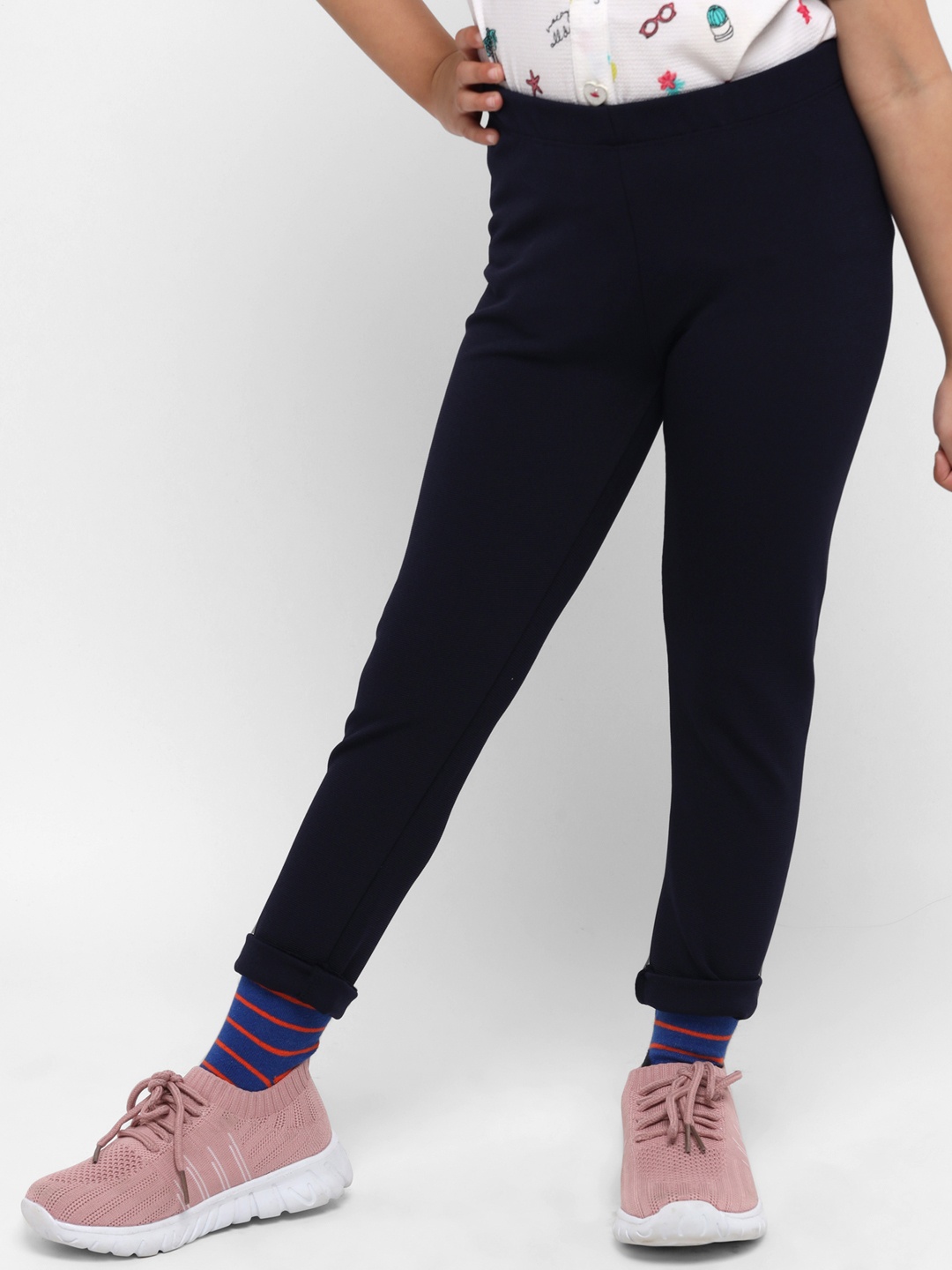 

Nauti Nati Girls Navy Blue Solid Leggings