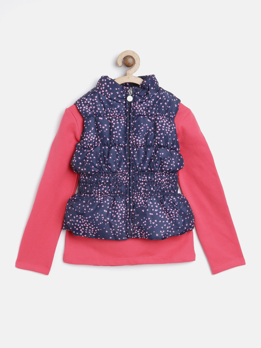 

Nauti Nati Girls Navy Blue & Pink Printed Padded Jacket with Sweatshirt