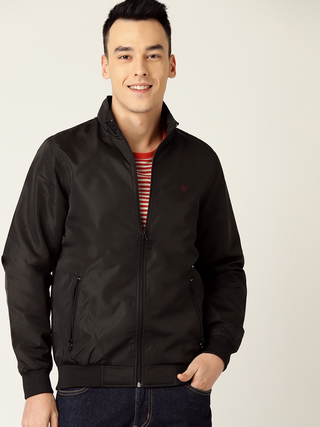 

Allen Solly Men Black Solid Bomber Jacket