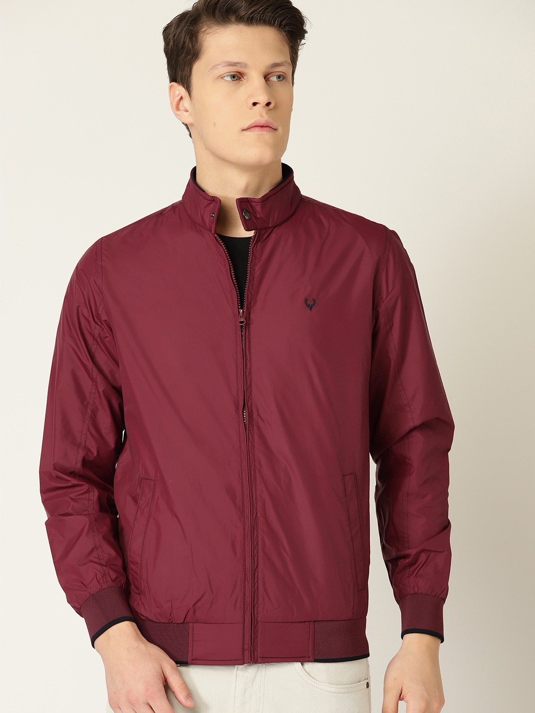 

Allen Solly Men Maroon Solid Lightweight Bomber Jacket