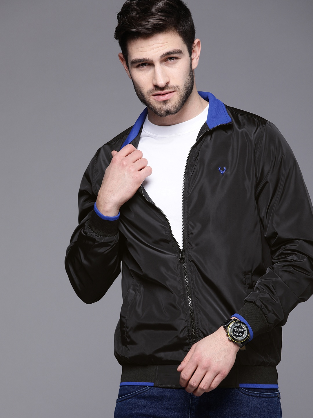 

Allen Solly Men Black Solid Bomber Jacket