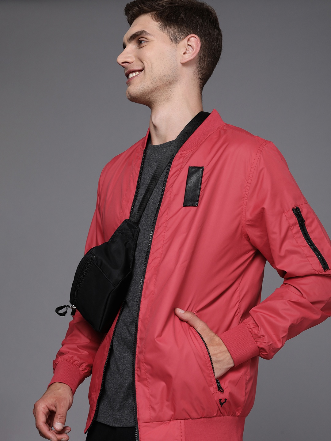 

Allen Solly Men Red Solid Bomber Jacket
