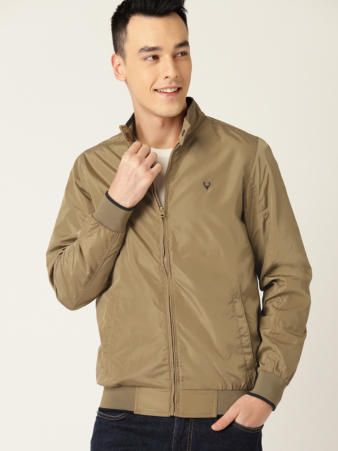 

Allen Solly Men Beige Solid Bomber Jacket