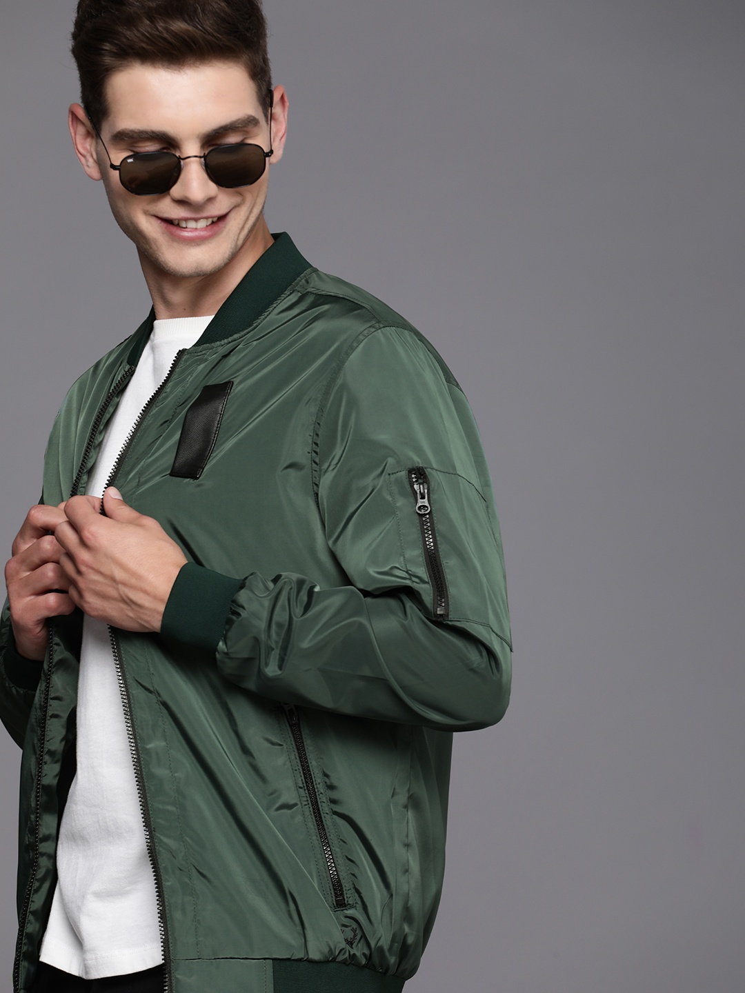 

Allen Solly Men Green Solid Bomber Jacket