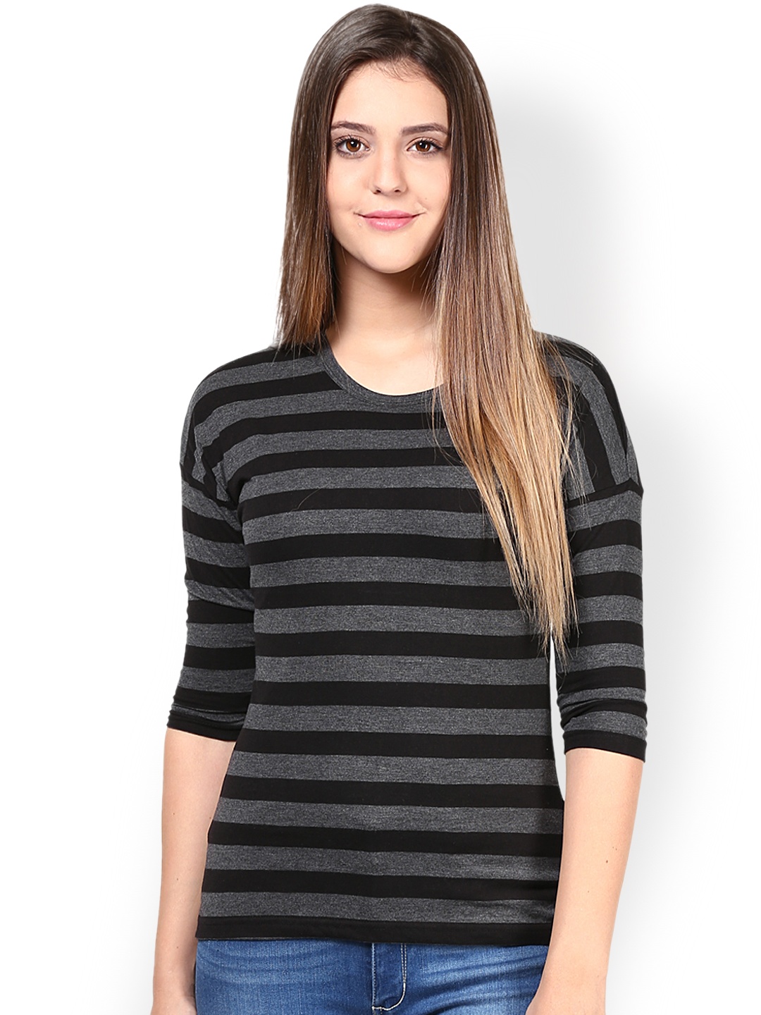 

Hypernation Grey & Black Striped T-shirt