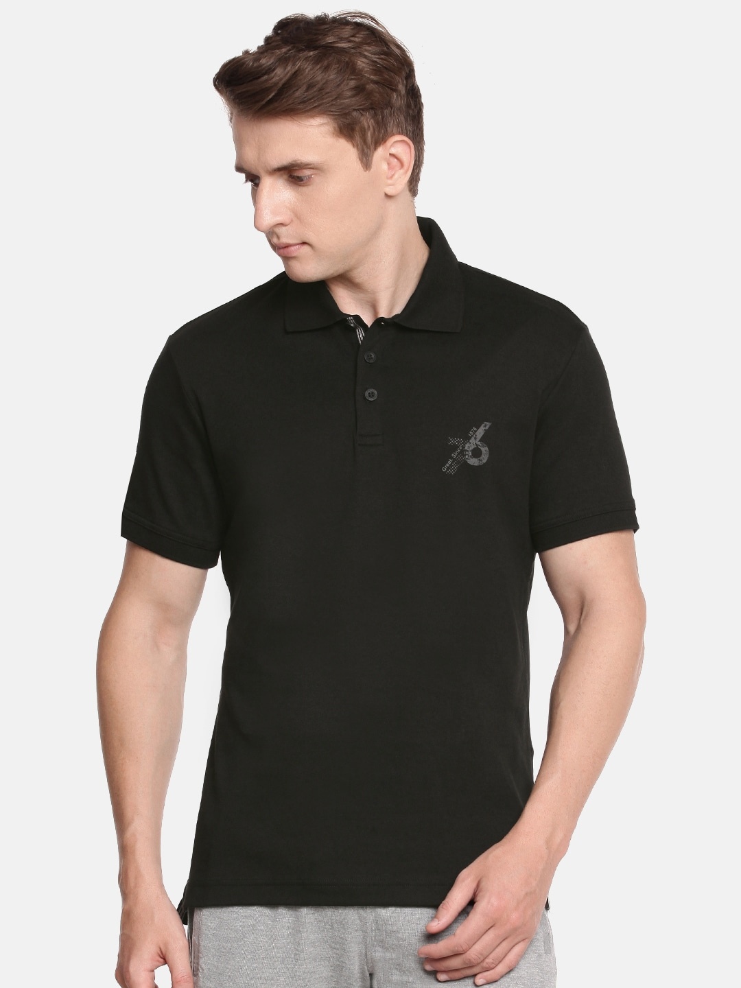 

Jockey Men Black Solid Regular Fit Polo Pure Cotton T-shirt