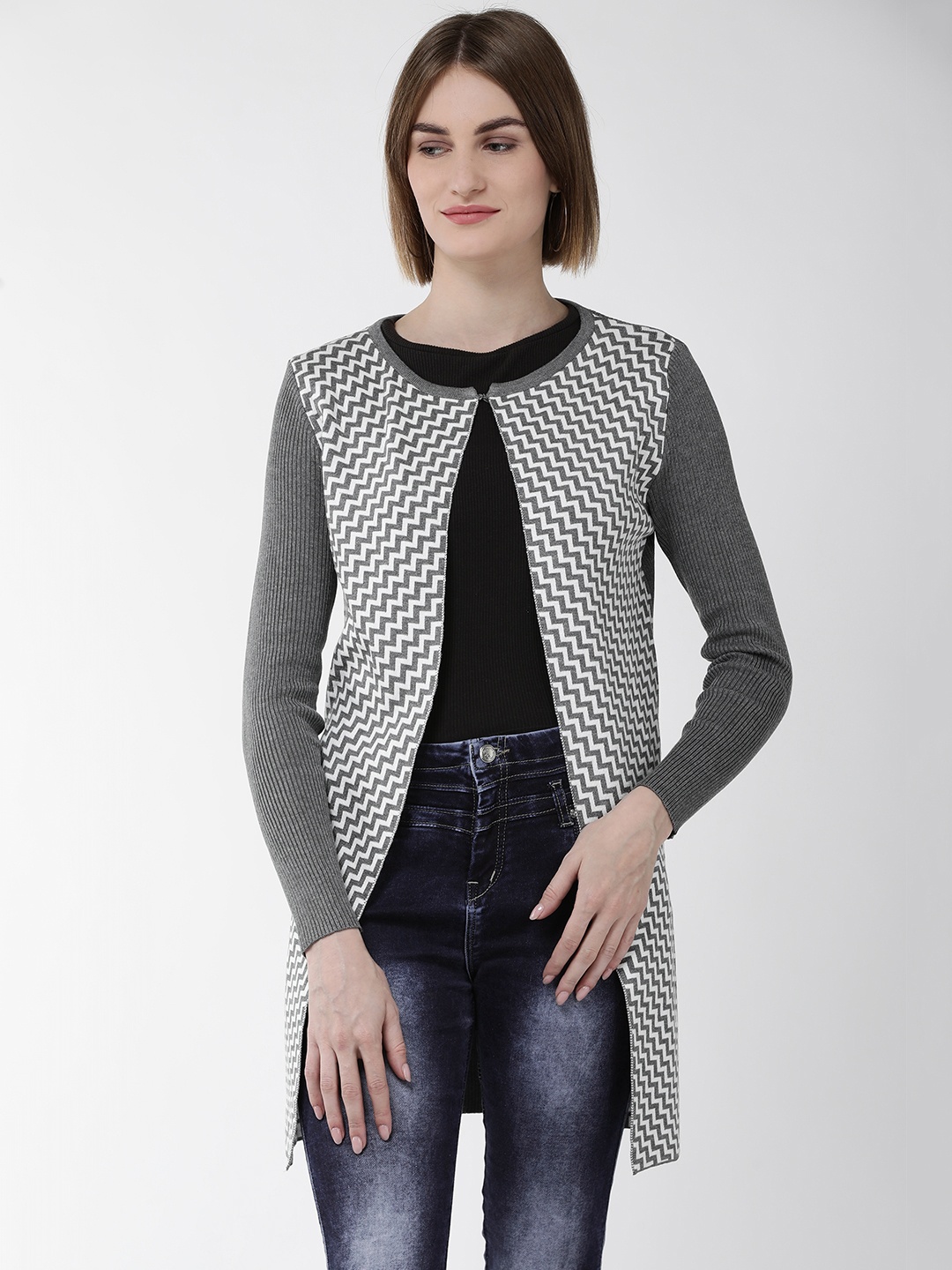 

Fort Collins Women White & Grey Checked Acrylic Sweater