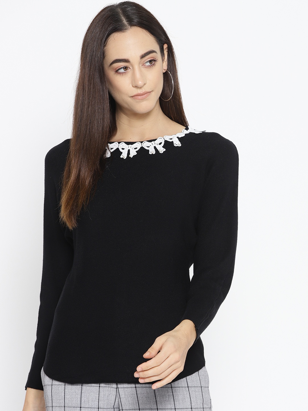 

Fort Collins Women Black Solid Acrylic Sweater