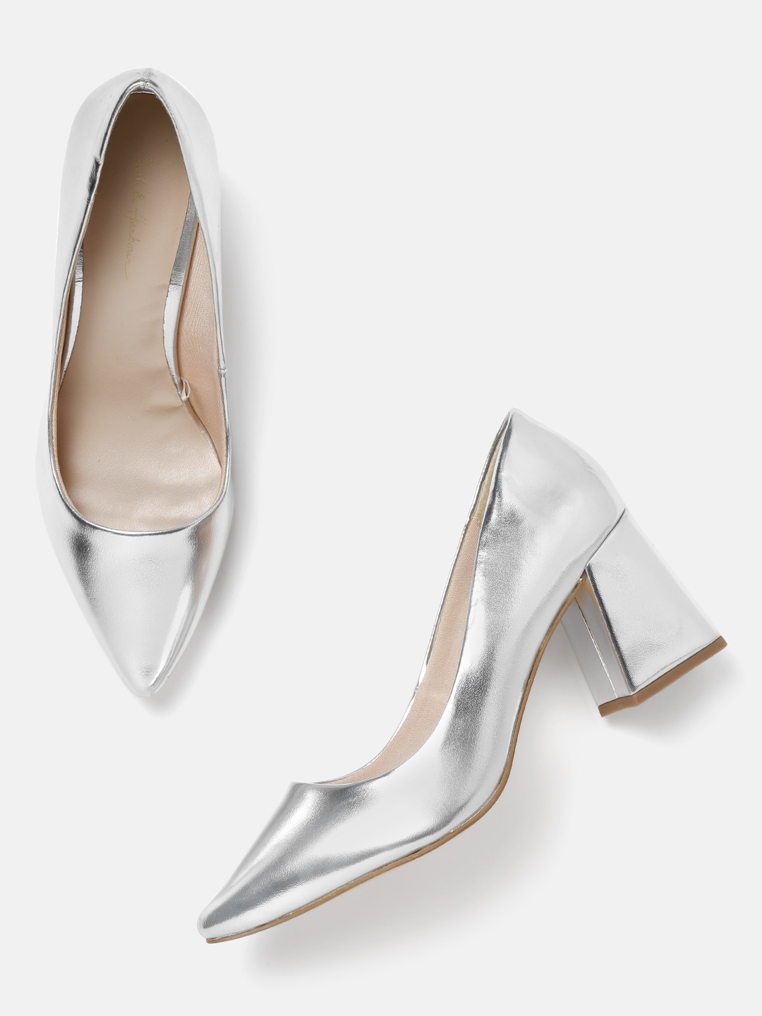 

Mast & Harbour Women Silver-Toned Solid Pumps