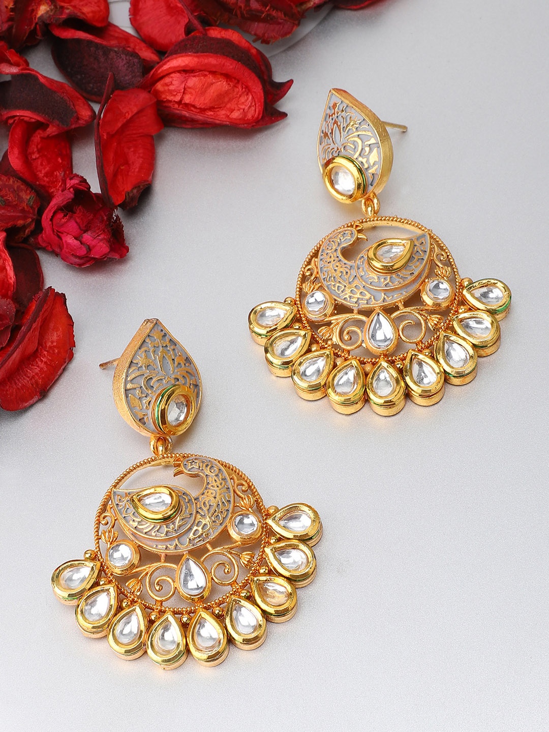 

Rubans Women Gold-Plated & Green Kundan Embellished Drop Earrings