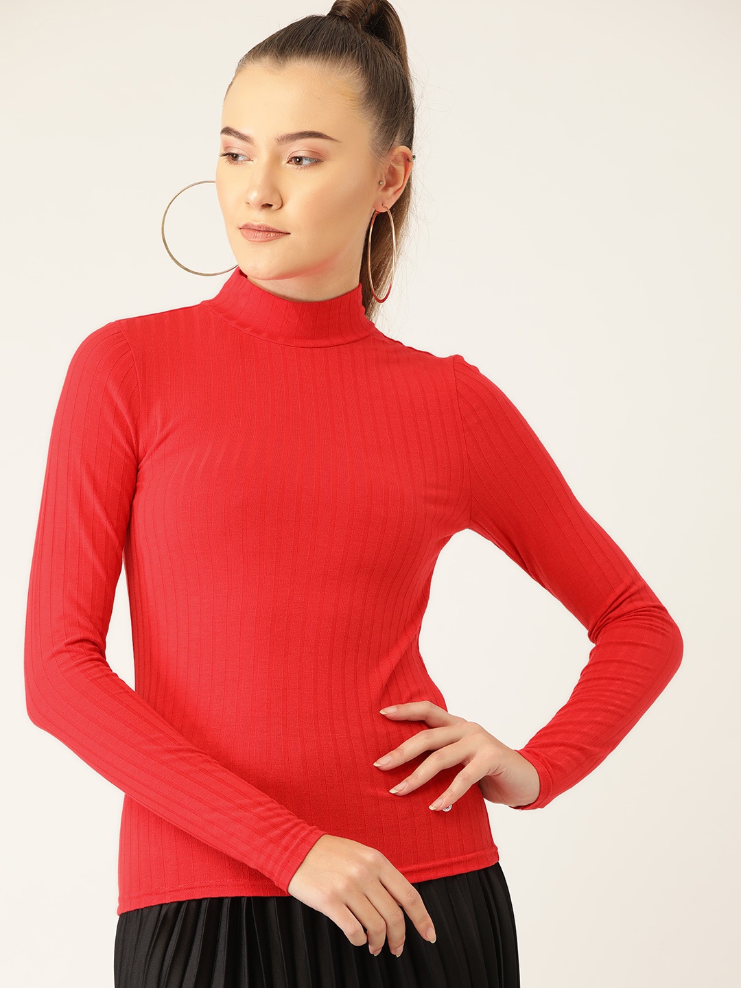 

United Colors of Benetton Women Red Self-Striped Fitted Top