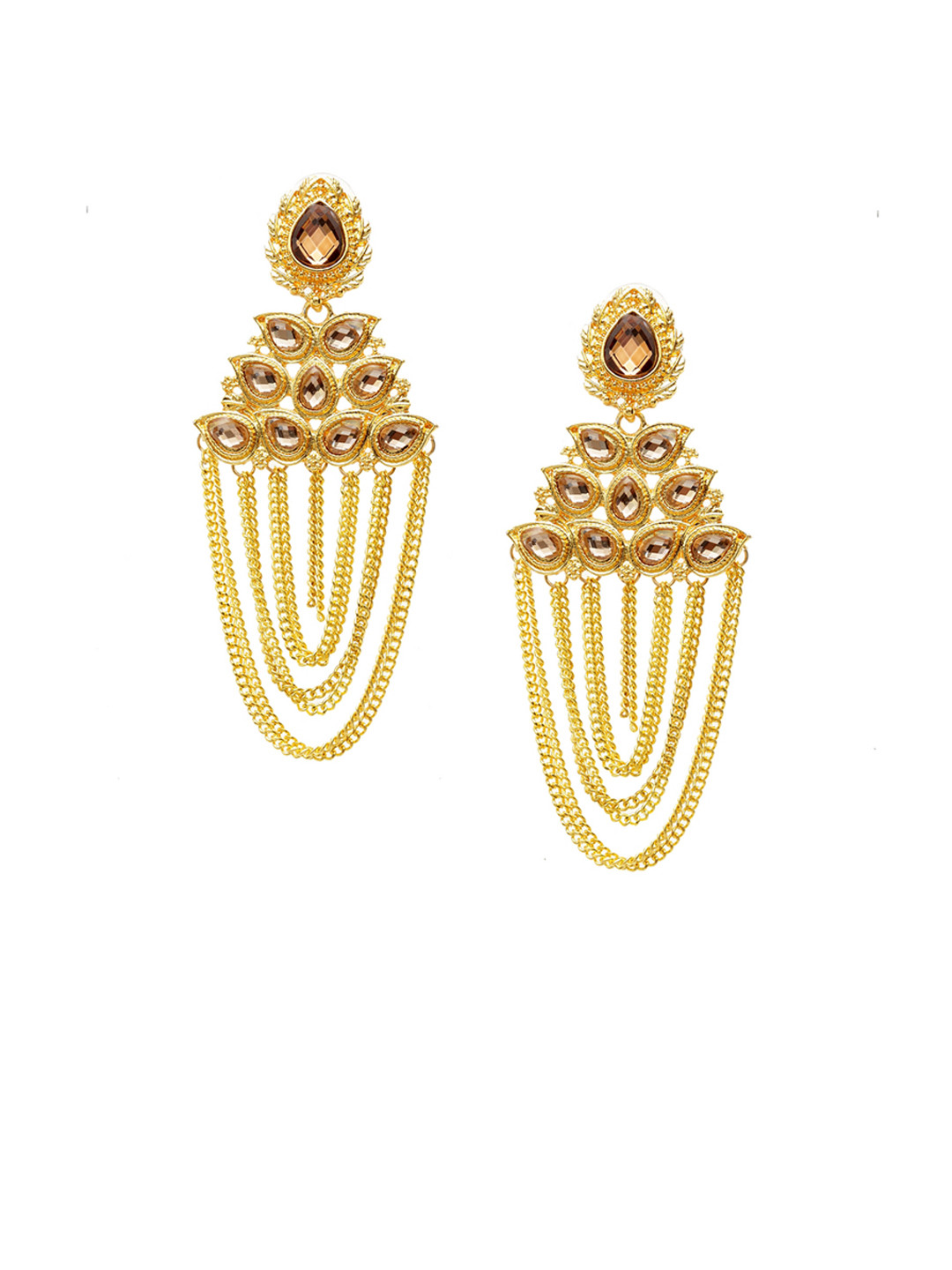

PANASH Women Gold-Plated Brown Handcrafted Contemporary Drop Earrings