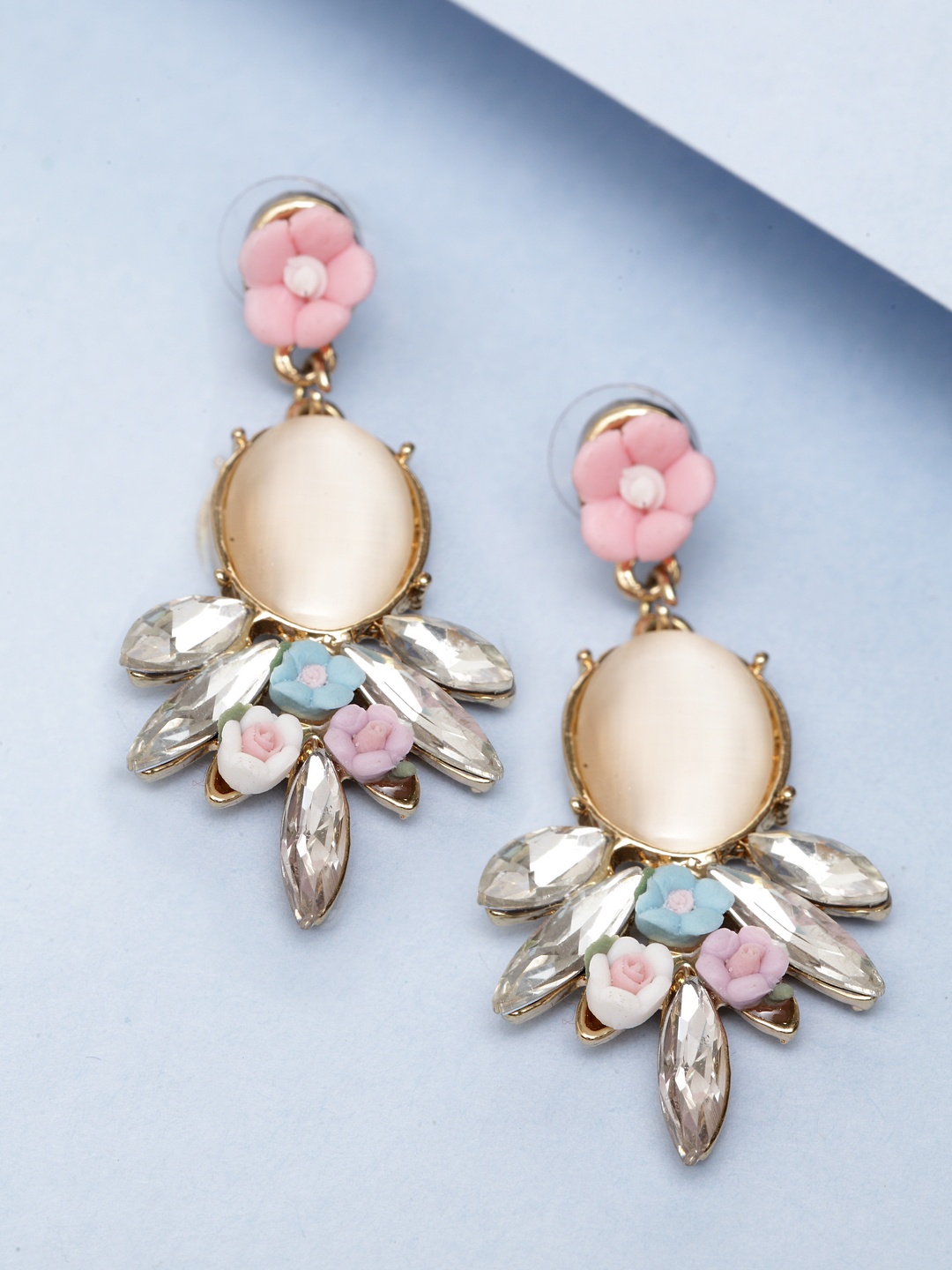 

PANASH Gold-Plated Pink Floral Drop Earrings