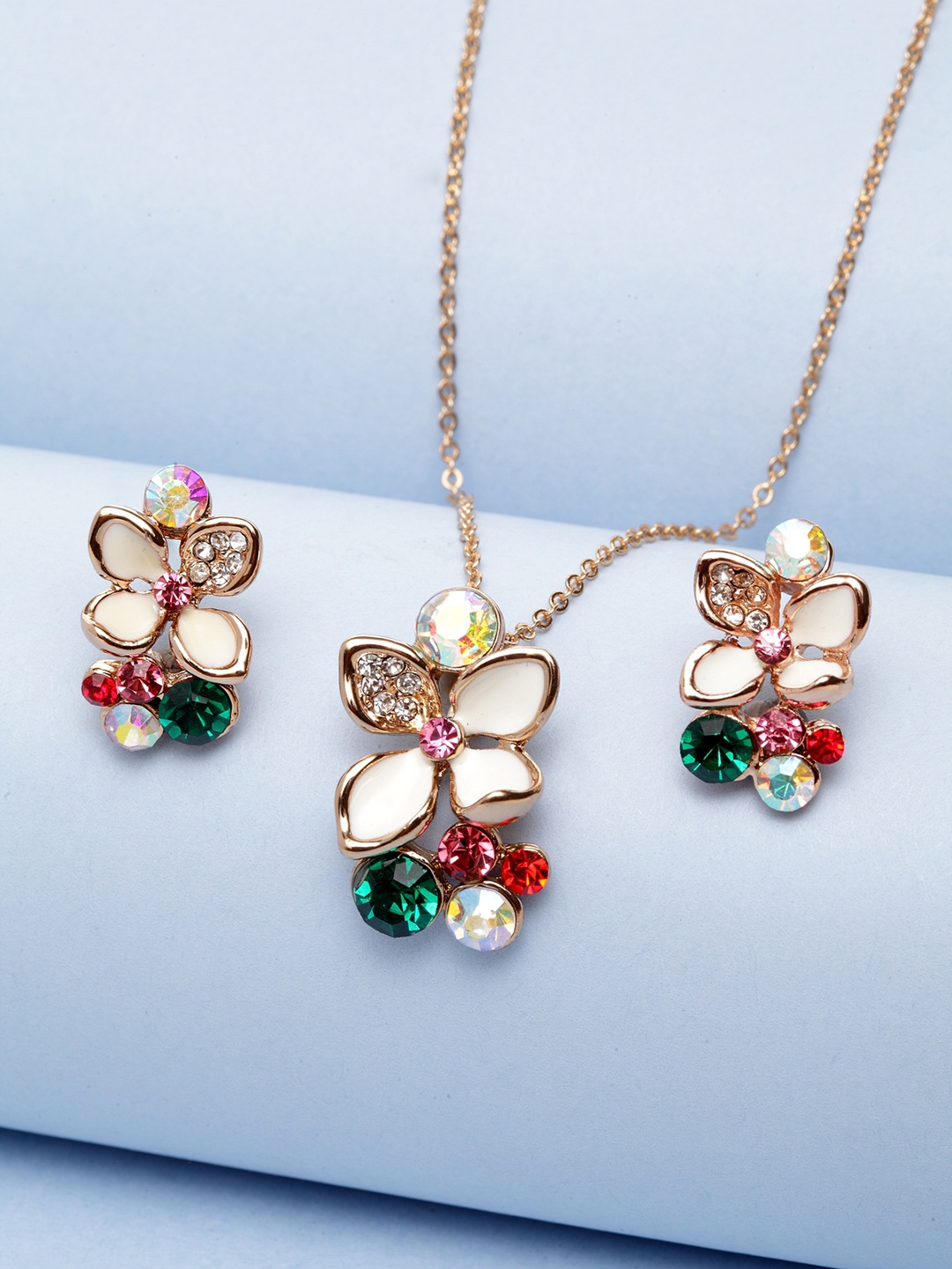 

PANASH Women Gold Plated Multicoloured CZ-Stone Studded Pendant Set, Multi