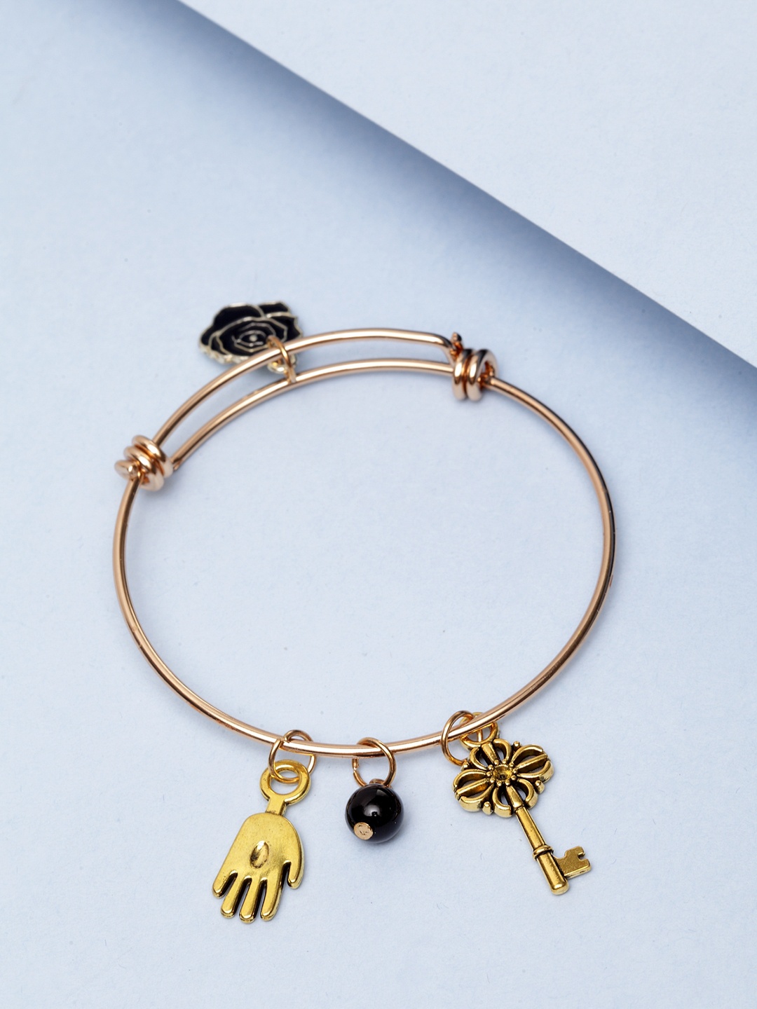 

PANASH Gold-Plated Handcrafted Black Pearls Charm Bracelet