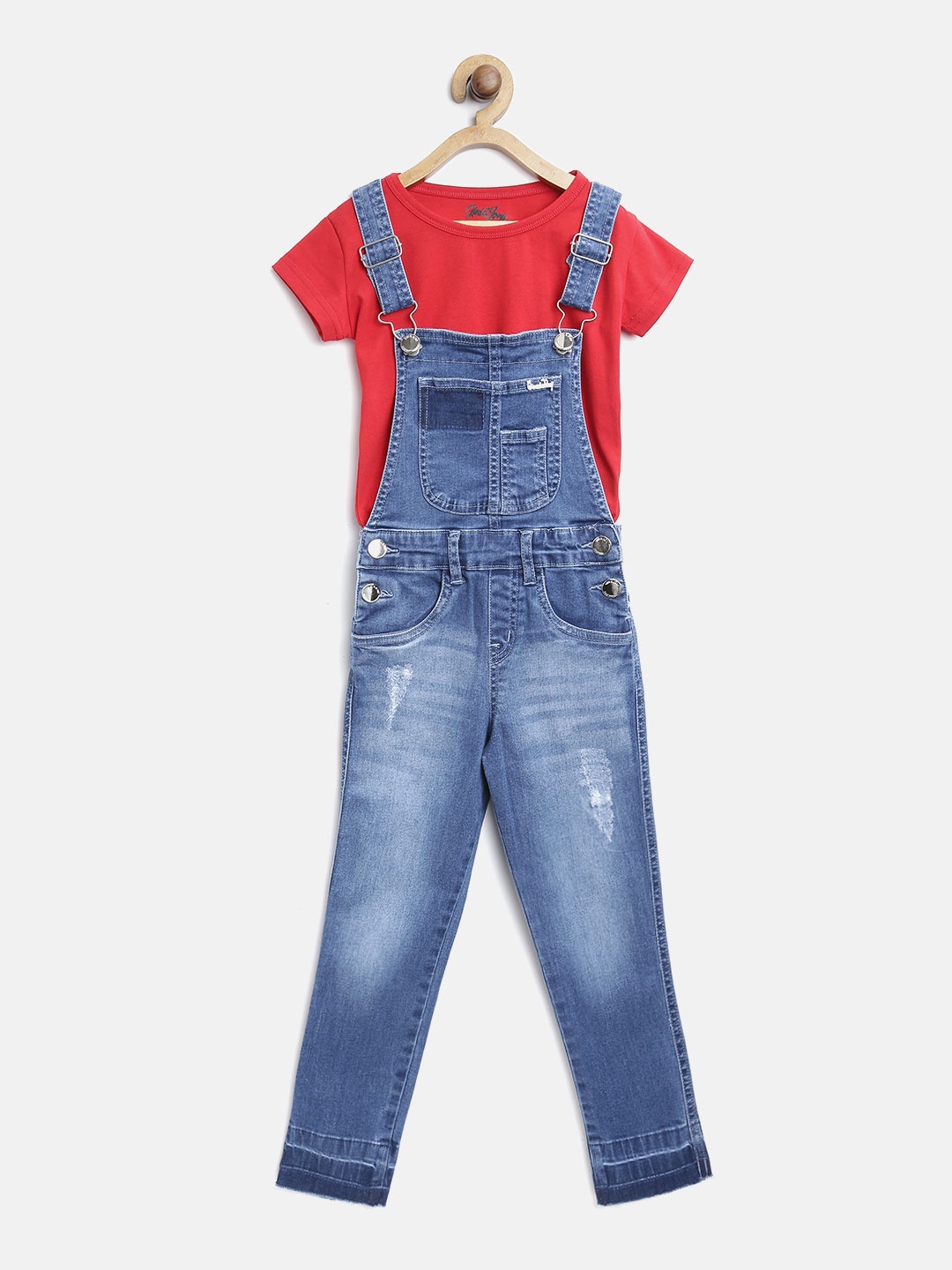 

Gini and Jony Girls Red & Blue Solid T-shirt with Trousers