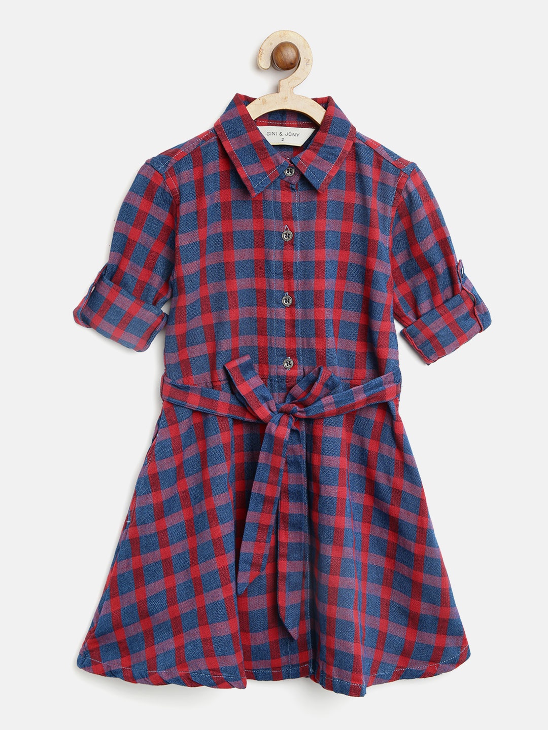 

Gini and Jony Girls Navy Blue & Red Checked Navy Blue Shirt Dress
