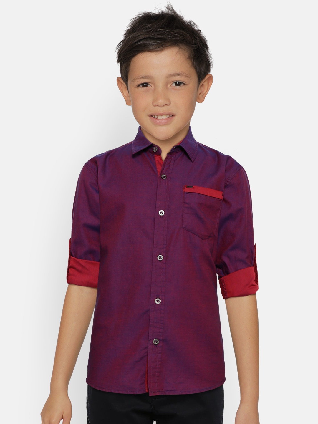 

Gini and Jony Boys Purple Regular Fit Dual Toned Solid Casual Shirt