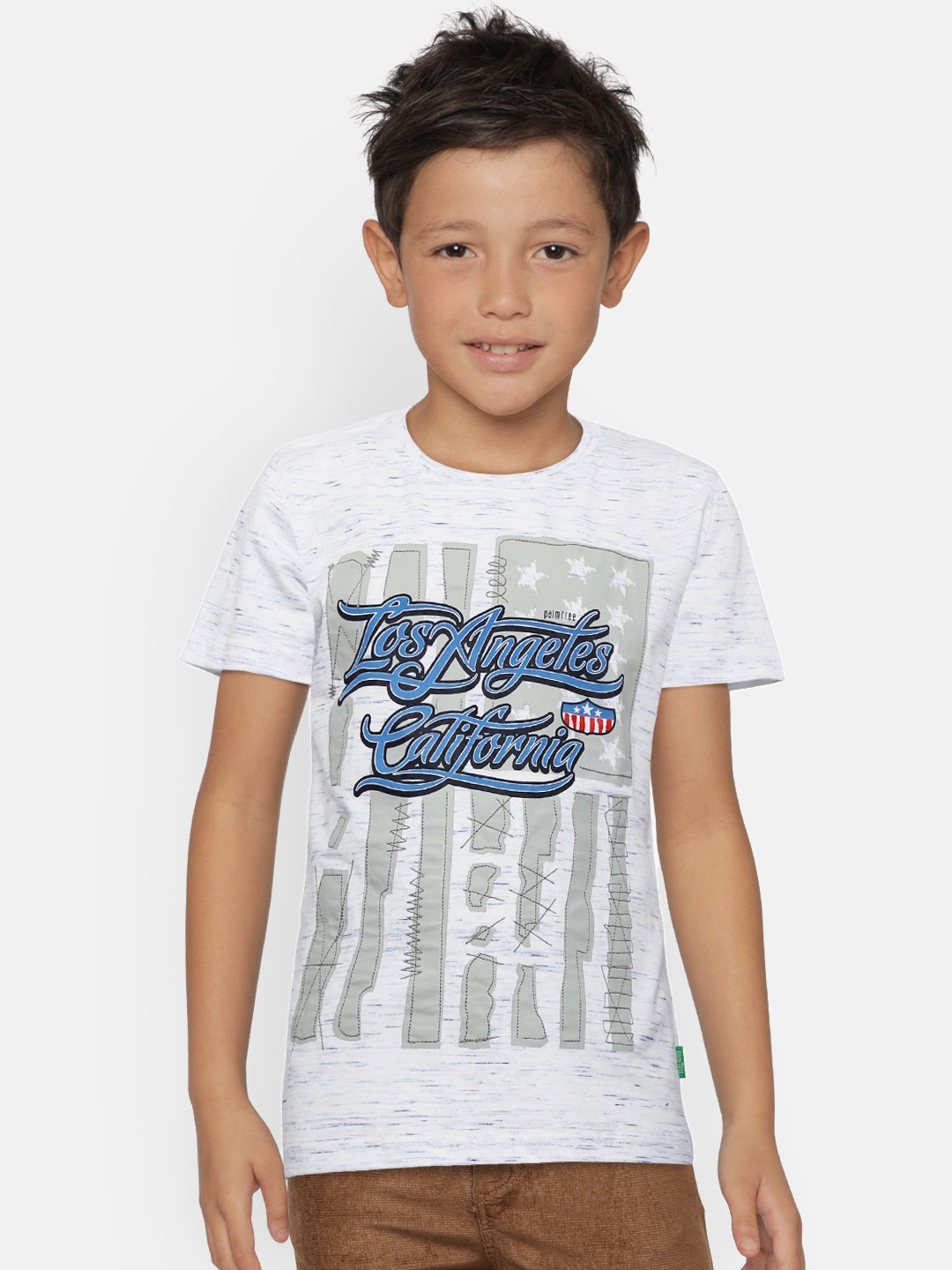 

Palm Tree Boys White Blue Printed Round Neck Pure Cotton T-shirt