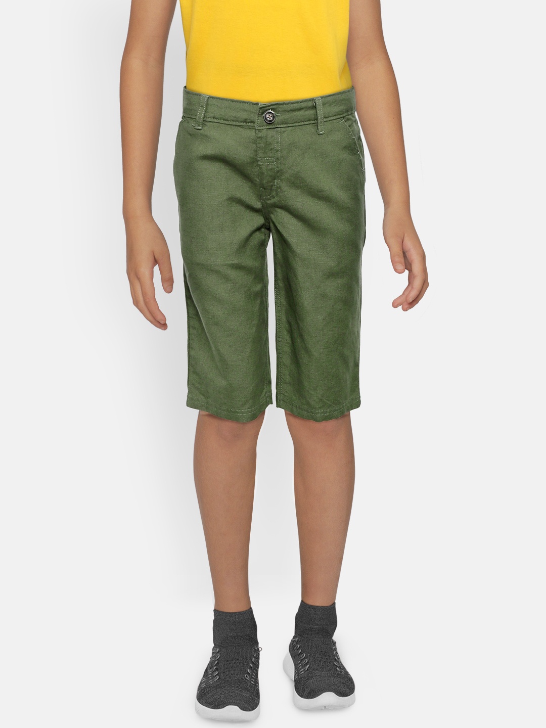 

Gini and Jony Boys Olive Green Solid Regular Fit Shorts