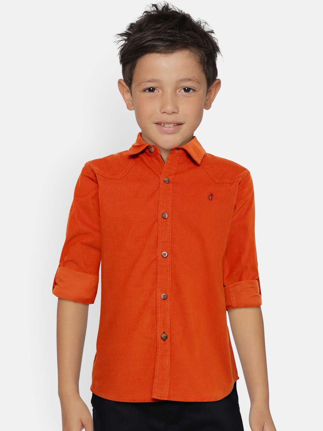 Gini and Jony Boys Rust Orange Regular Fit Solid Corduroy Casual Shirt