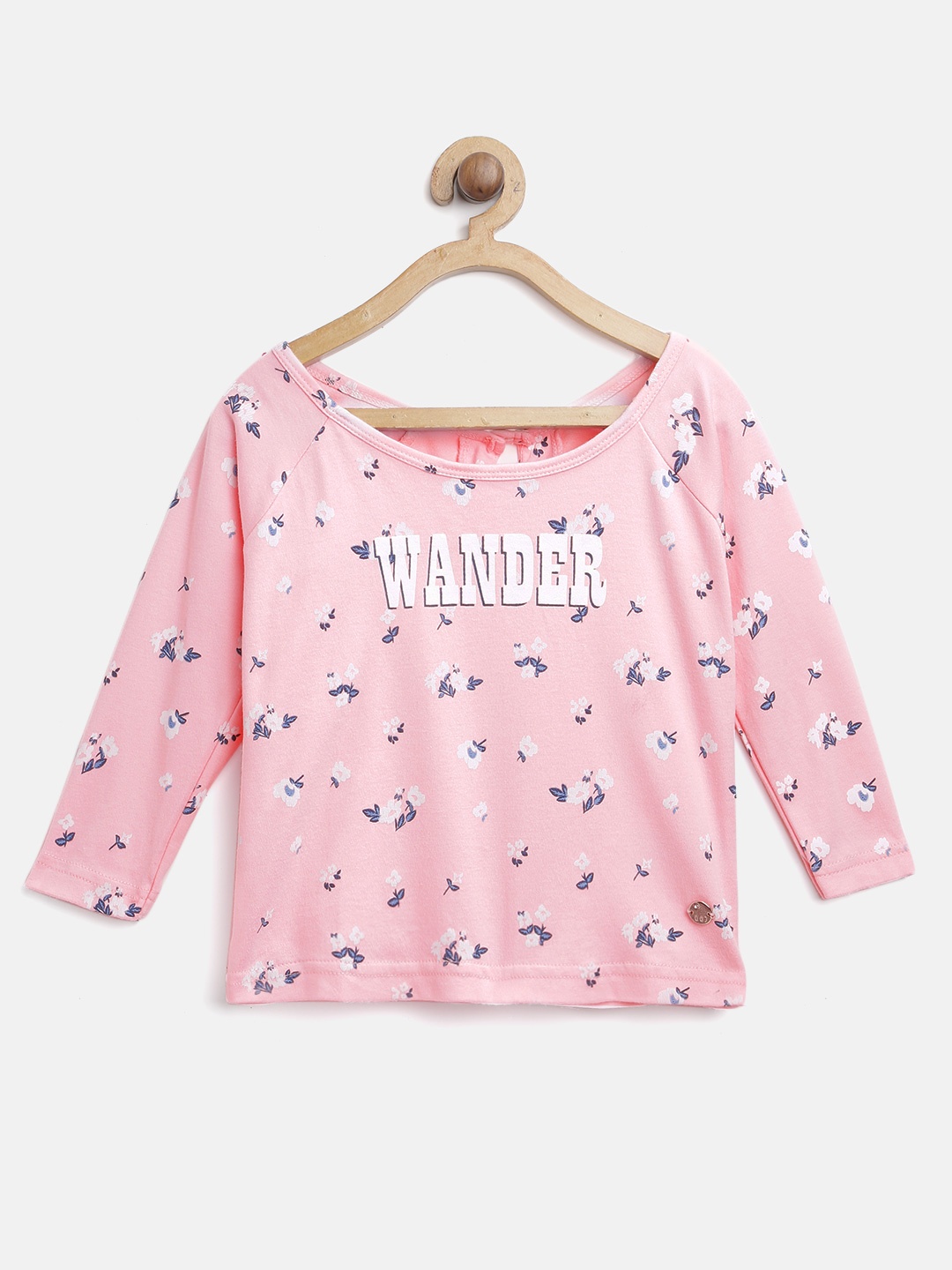 

Gini and Jony Girls Pink & Green Floral Print Pure Cotton Top