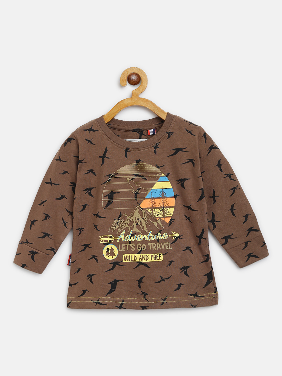 

Gini and Jony Boys Mustard Brown & Black Printed Pure Cotton Round Neck T-shirt