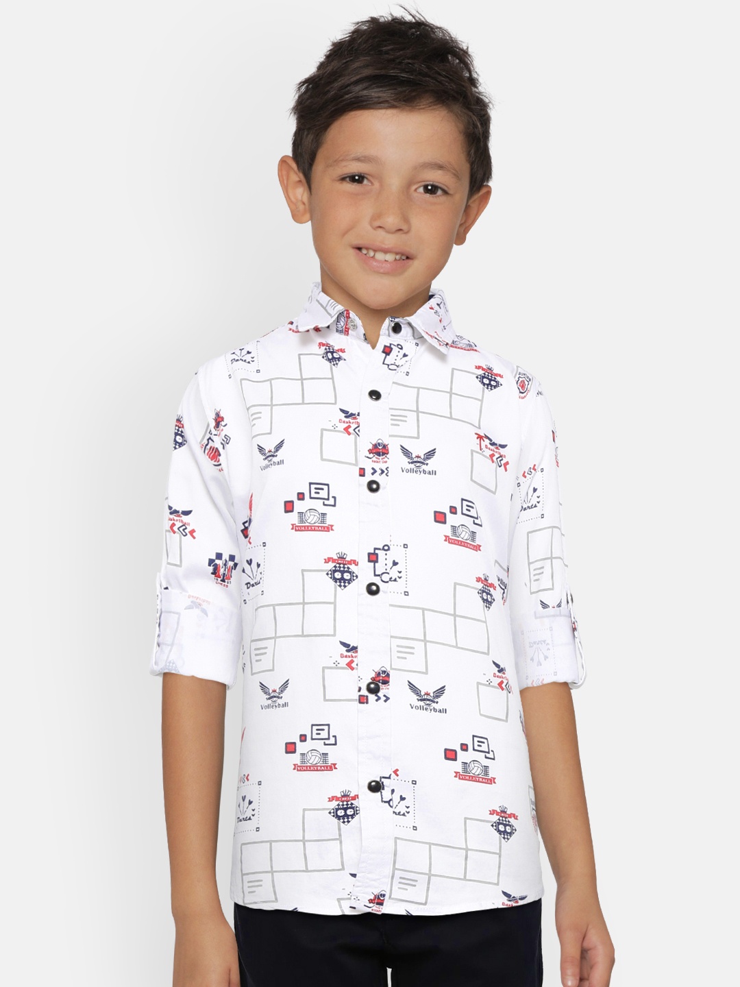 

Palm Tree Boys White & Navy Blue Regular Fit Printed Casual Shirt